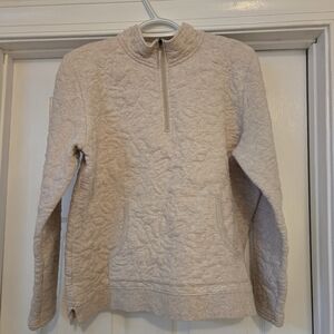 Orvis Oatmeal Quarter Zip Pullover Sweatshirt Women Quilted Pattern Size L
